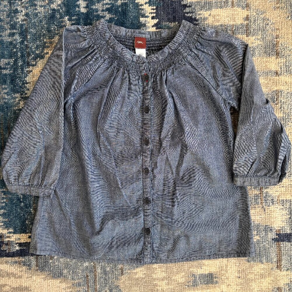 Tea Collection Smocked Chambray Blouse.  Girls Size 7.